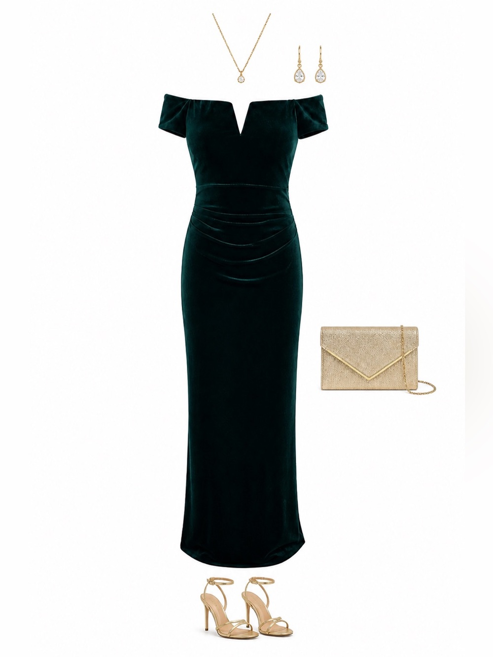 Xscape Dark Green Velvet Maxi Dress
